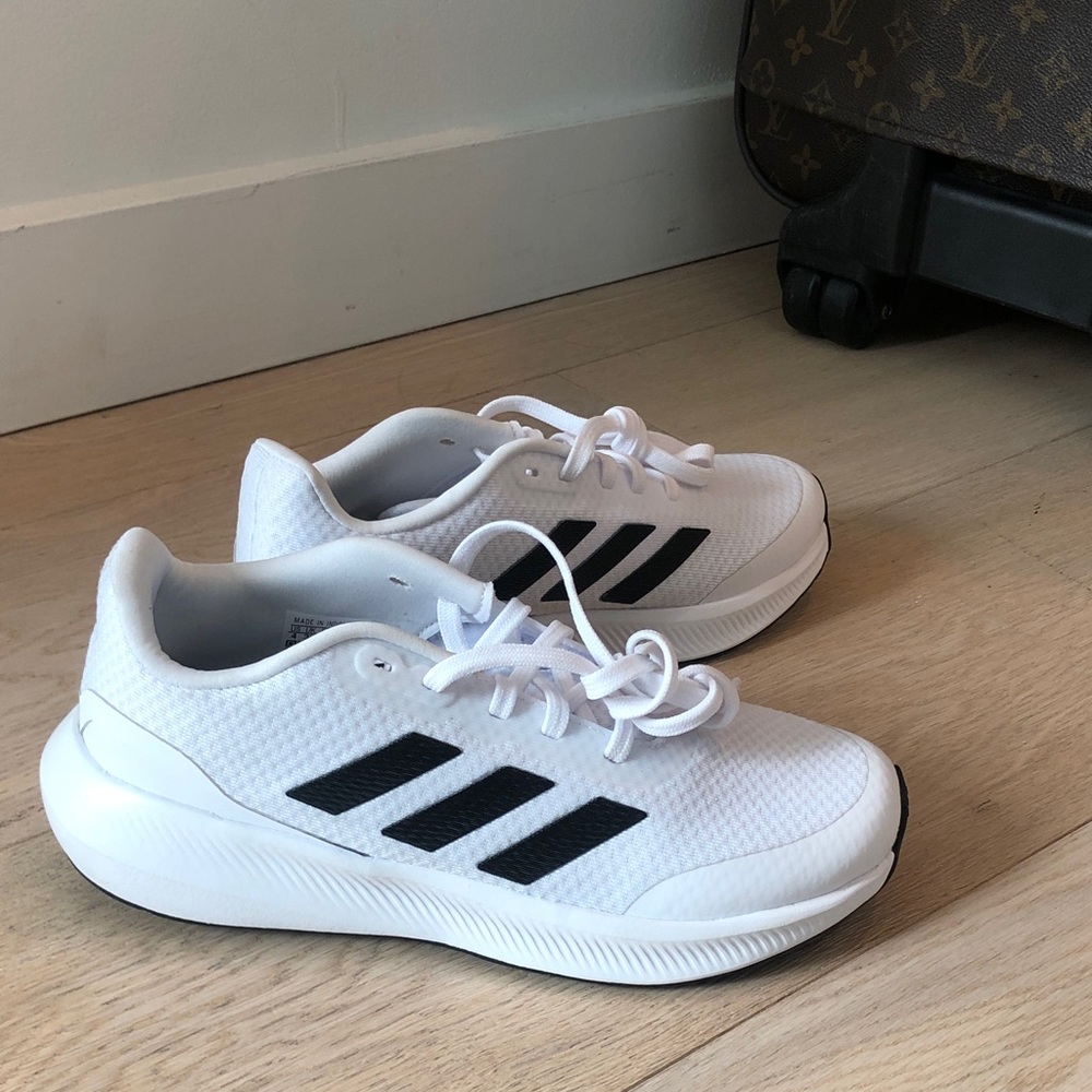 Adidas Kids White Sneakers with Black Stripes